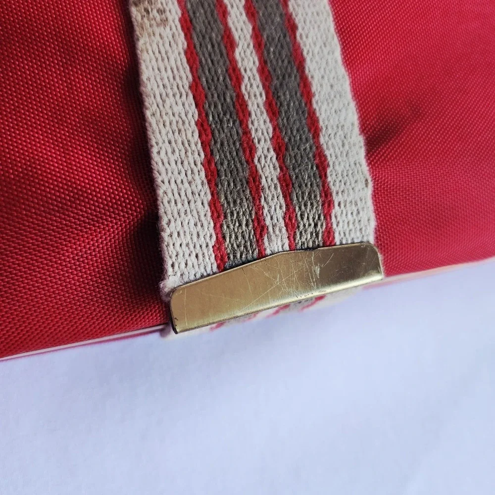 Vintage MCM Red Jewelry Box Travel Case Mirror 1960s Retro Canvas Organiser Mod